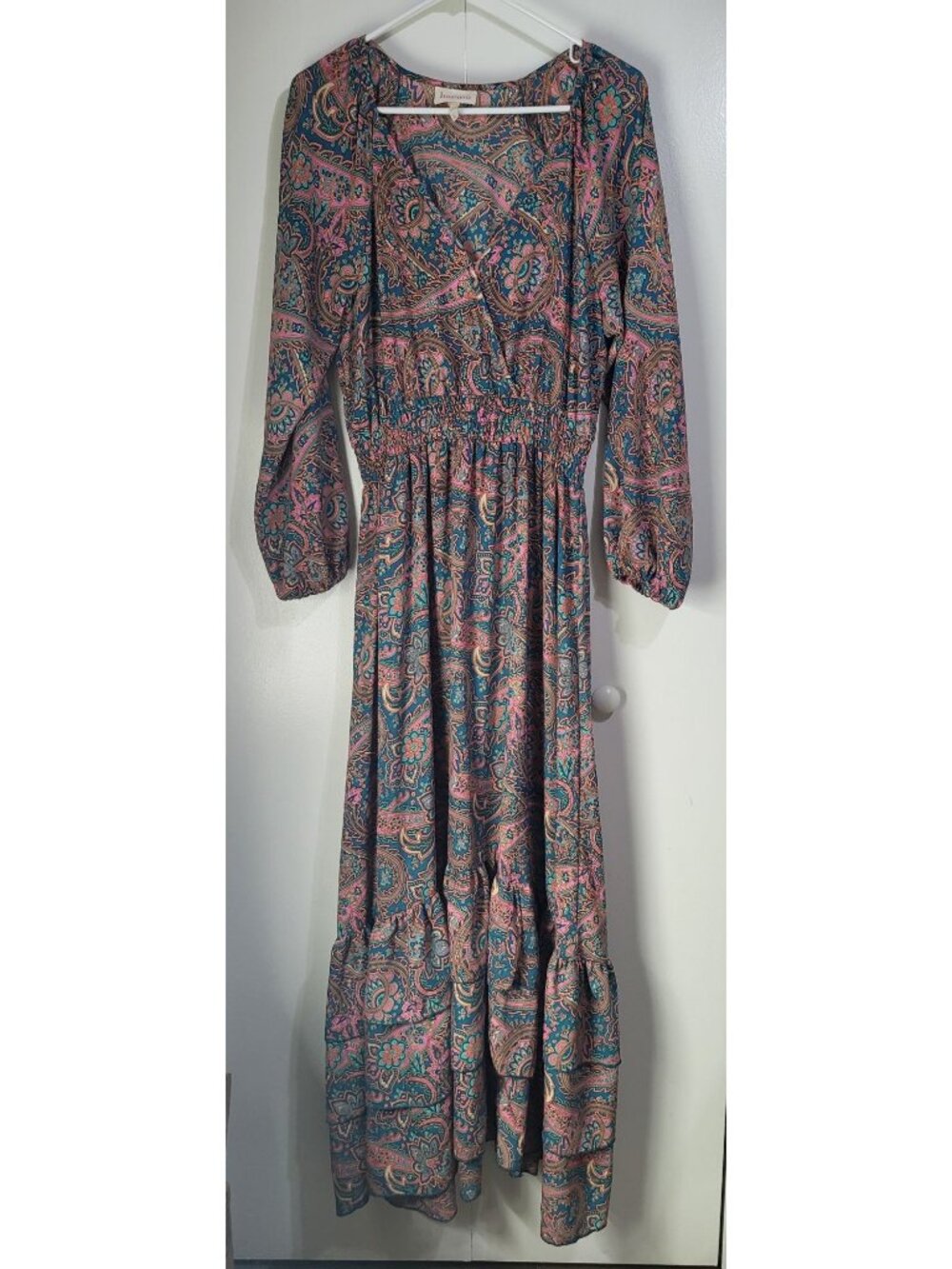 boemo Womens LG Anthropologie Paisley Flowy Maxi Dress Festival Boho Romantic